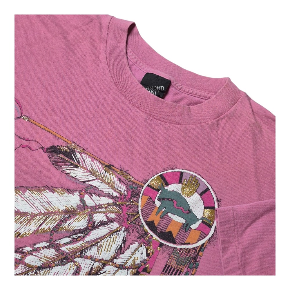 VTG Diamond Dust 1984 Feather Graphic T-Shirt‎ Women's XL Pink Made in USA